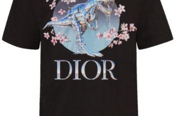 6164ab black dior x sorayama shirt with floral and metallic dinosaur print 457x550