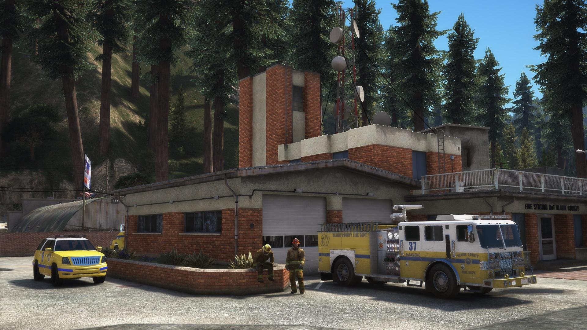 Гта 5 пожарная машина. Blaine County ГТА 5. Blaine County Fire Department GTA 5. GTA 5 Fire Department. Fire Station GTA 5.