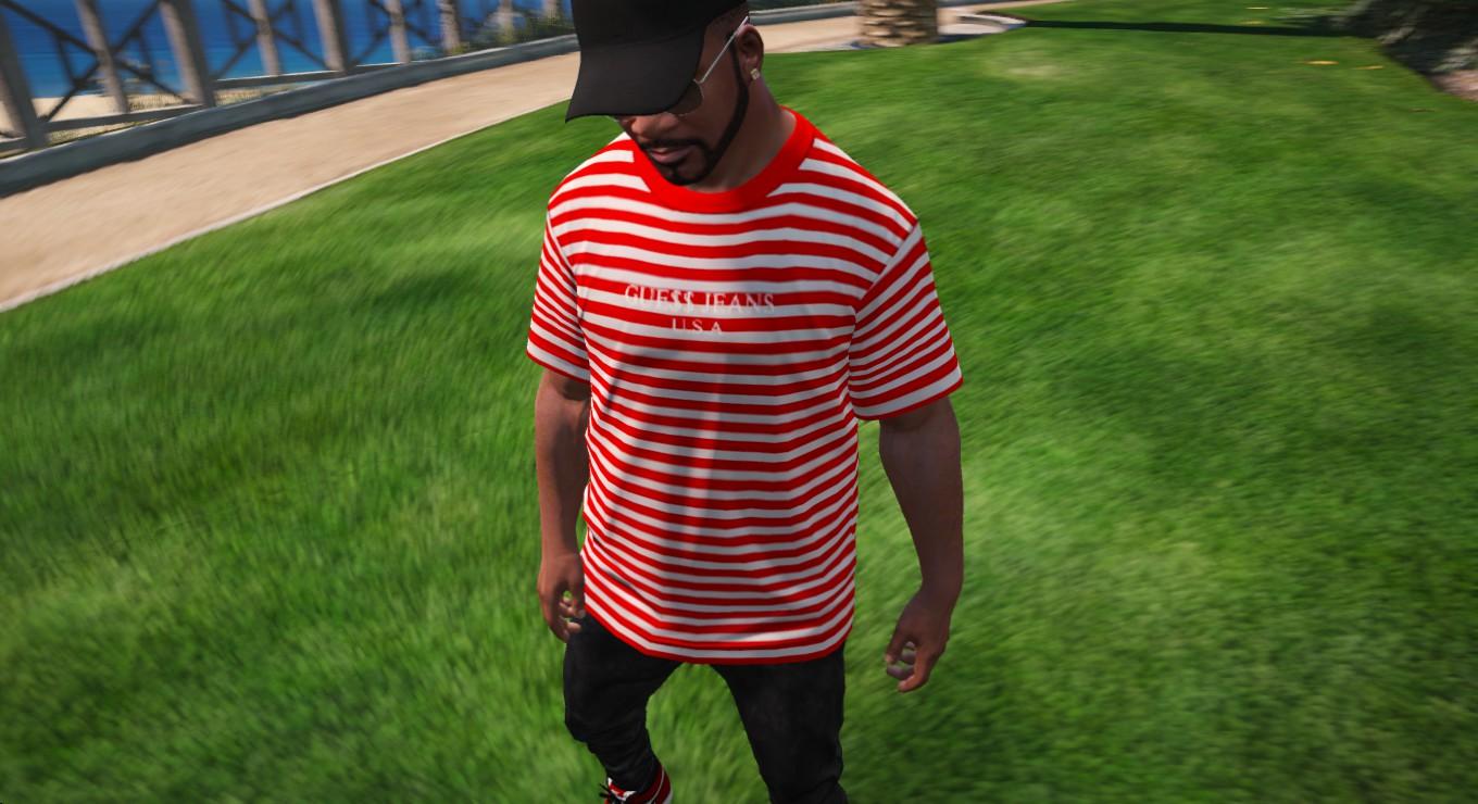 guess red striped t shirt
