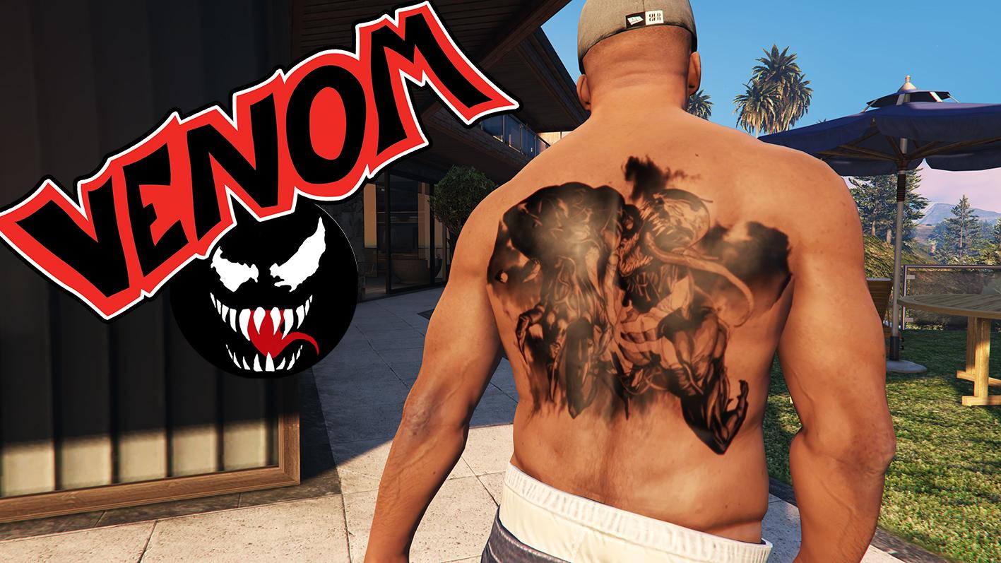 VENOM Tattoo for Franklin - GTA5-Mods.com: Với những game thủ yêu thích GTA5, hình tượng Venom chắc chắn sẽ gây ấn tượng với họ. Xăm VENOM Tattoo để thể hiện tình yêu với trò chơi này và cảm nhận sức mạnh của một kẻ thù đáng sợ.