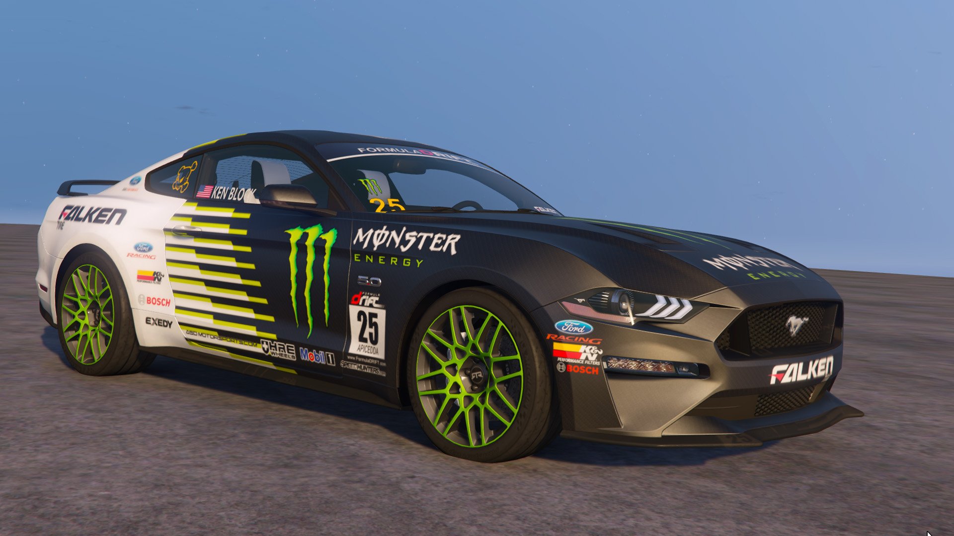 2019 Ford Mustang GT Monster Energy livery.